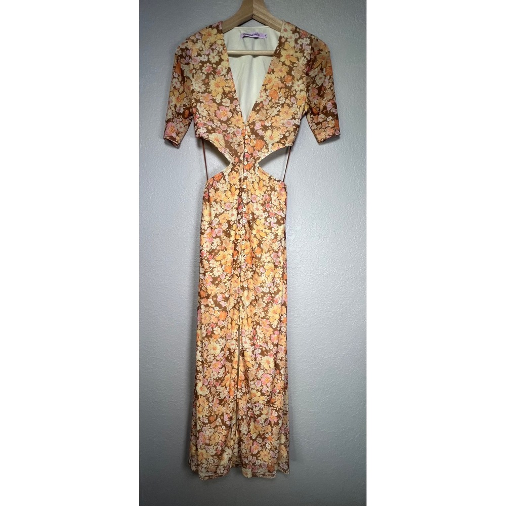 Hansen & Gretel Floral Cutout Maxi Dress Orange Pink Flower Power 70s Style S - Picture 2 of 9